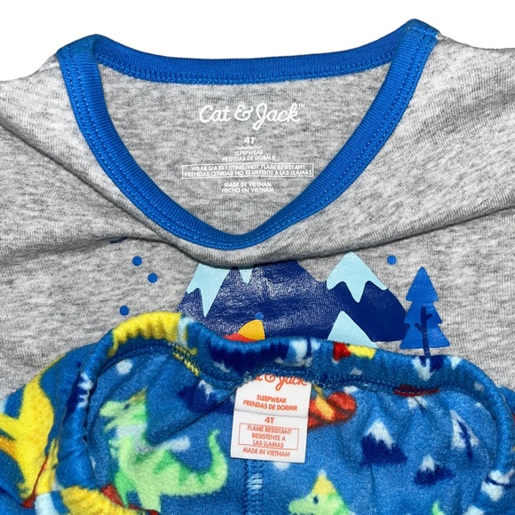 Cat & Jack Fleece Pajama Set 4T Snowboarding Dinosaur Winter Scene - Picture 5 of 13